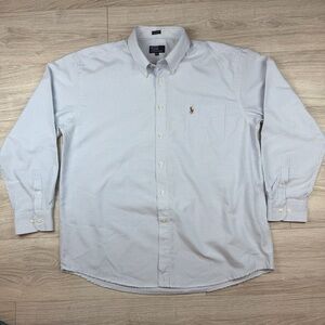 Vintage Y2K Ralph Lauren Heavy Cotton Blue White Striped Button Down Oxford XXL